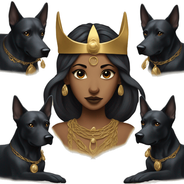 Hekate goddess of the night and magic- triple goddess black hair and two black dogs emoji