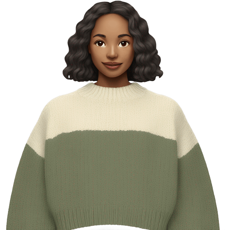 Sage and cream cropped oversize wool sweater, isolated emoji