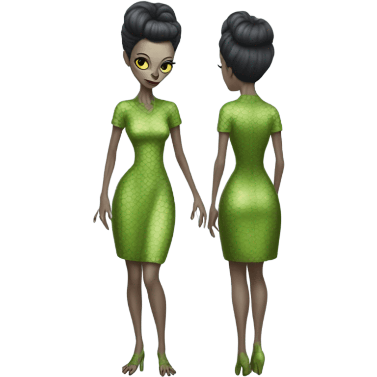 a Reptilian alien woman full body, in rockabilly dress emoji