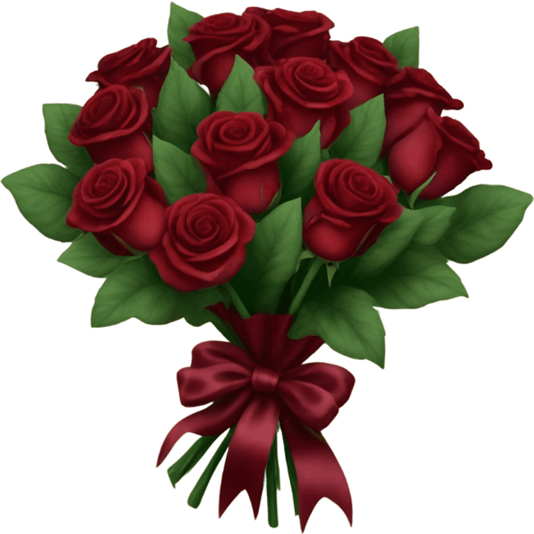 A bouquet of deep red roses tied with a burgundy satin ribbon
 emoji