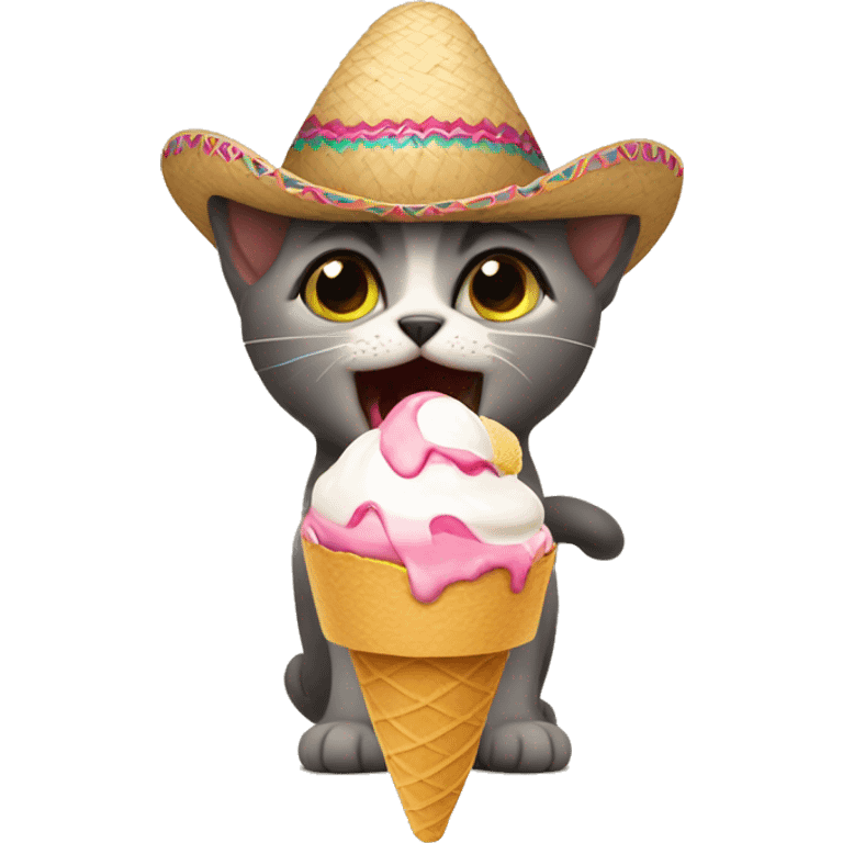 Kitten in shock with a sombrero and an ice cream emoji