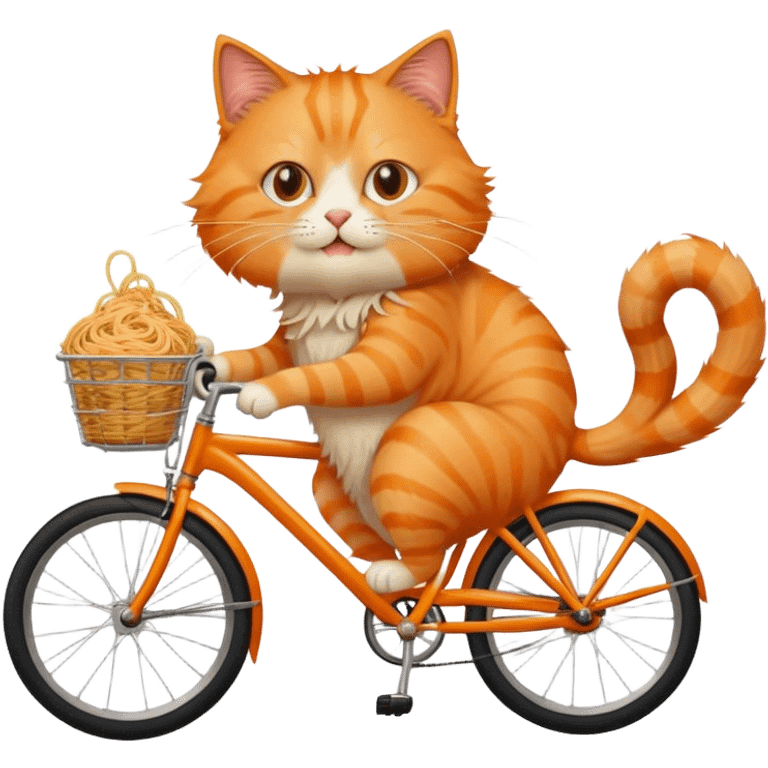 Cat on a bike eating spaghetti emoji