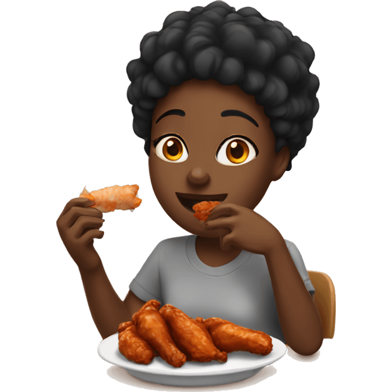 Black girl eating chicken wings emoji