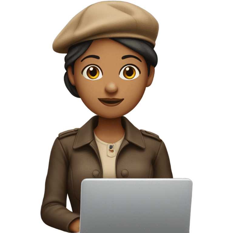 medium skin tone woman with a laptop wearing beret emoji