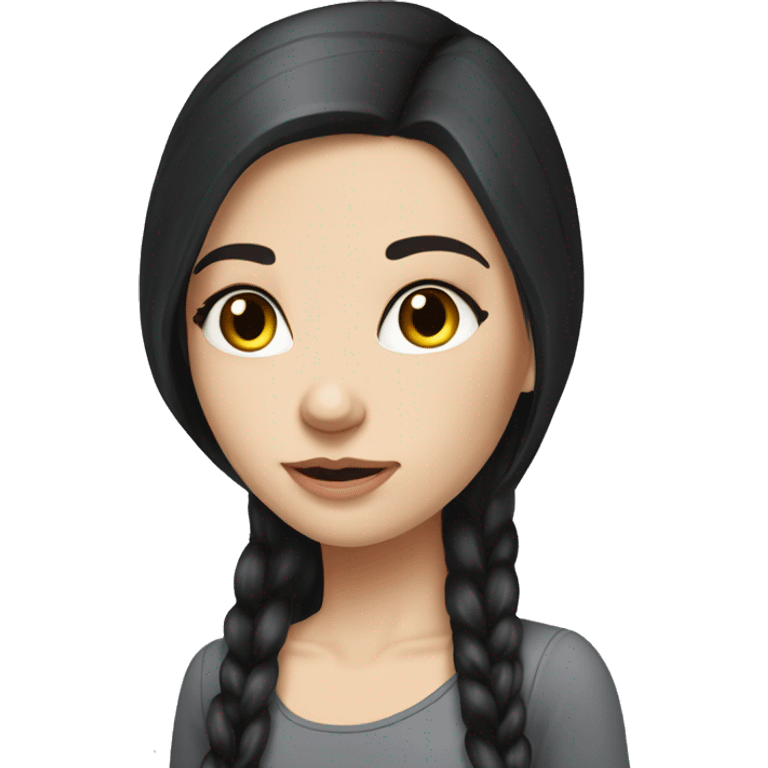 Girl with fair skin, long black hair, famous, standing , gray eyes ,beautiful girl, very hot girl, russian emoji