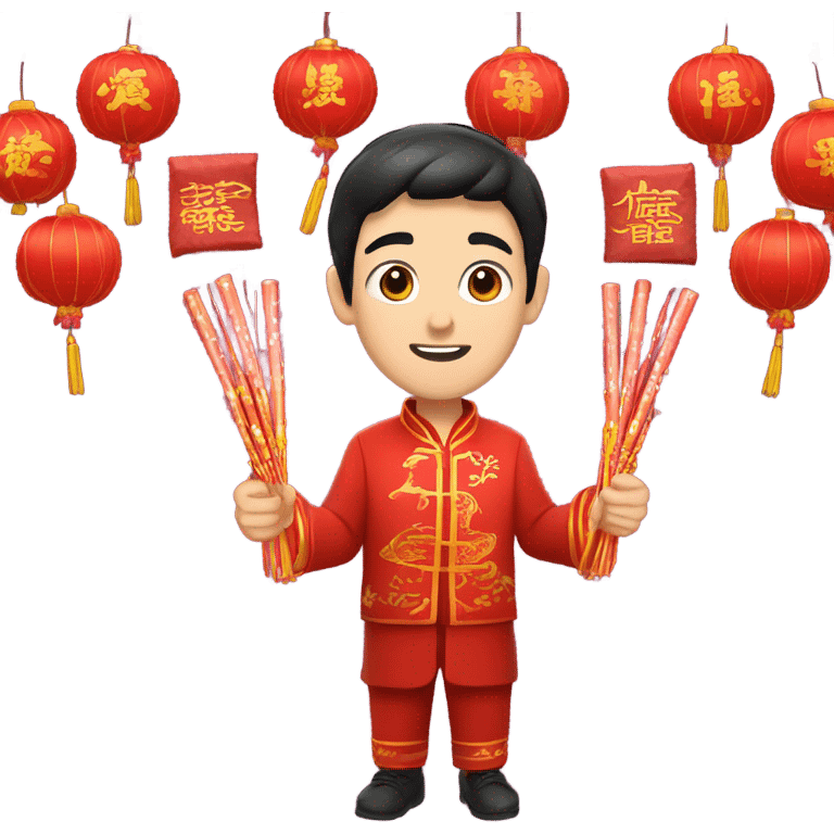 White man with black hair celebrating Chinese new year  emoji