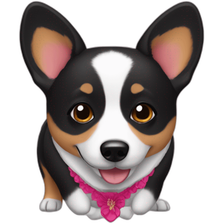 Black corgi wearing sevillana dress emoji