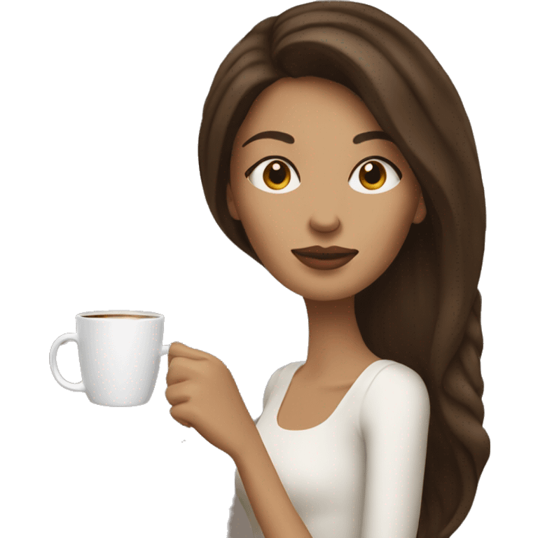 Side view realistic posh brown haired woman drinks coffee emoji