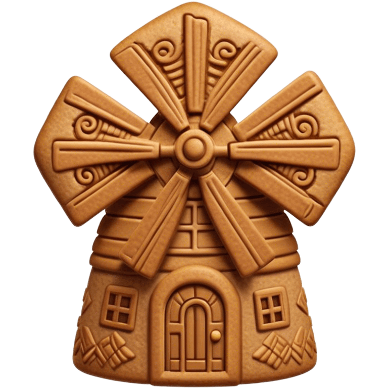 Speculaas Cinematic Realistic Speculaas Biscuit Emoji, depicted as a spiced speculaas cookie crafted in a charming windmill shape, rendered with intricate textures and warm, inviting lighting. emoji