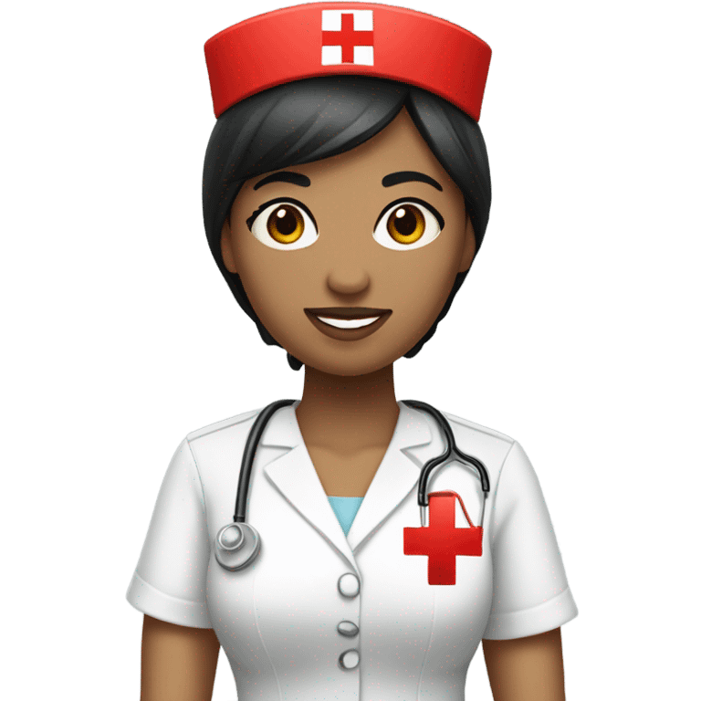 pixie cut black straight hair female nurse with red cross sign hat wearing dress
pale skin color emoji