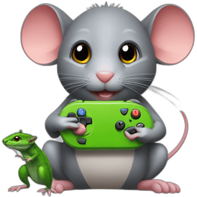 Rat with lizard playing playstation emoji