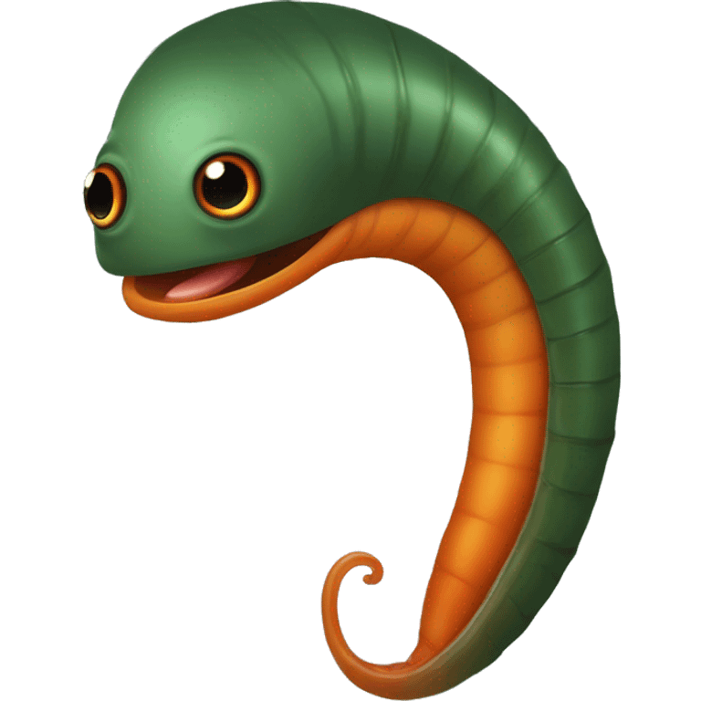 Eight-eyed Dark green and orange medicinal leech with oral suction and caudal suction emoji