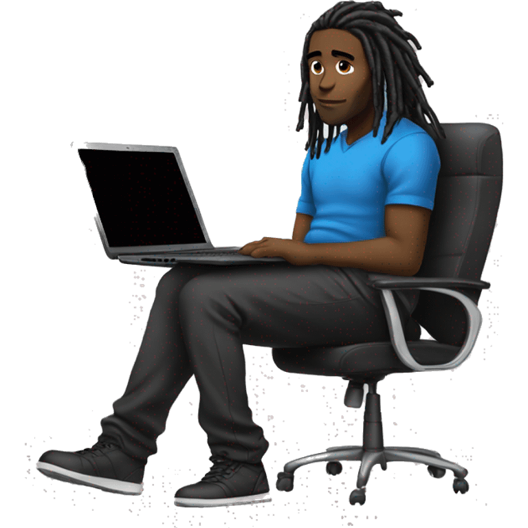 Black-guy-with-dreads-wearing-black-trackstuit-sitting-down-on-chair facing-foward-focused-on-laptop-computer- emoji