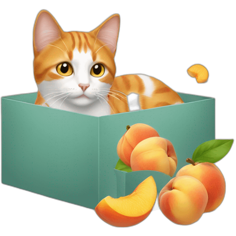 Orange and white tabby cat with box of peaches emoji