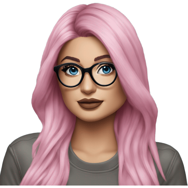 Photo Realistic kylie jenner stylish pink hair BLUE eyes and glasses posing  emoji