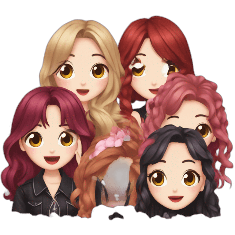 five members of (g)i-dle performing emoji