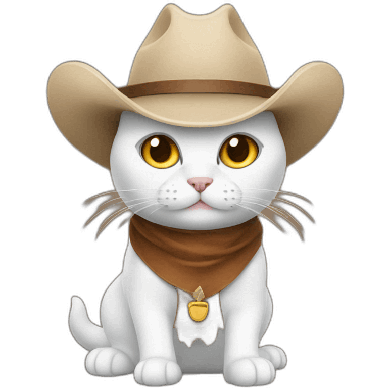 white cat wearing a brown cowboy hat emoji