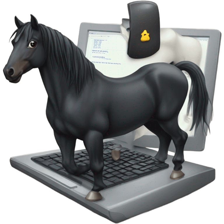 A black horse programming on a computer. emoji