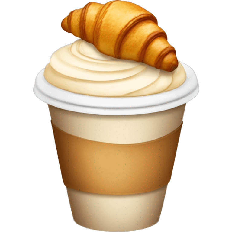 Disposable cup with cappuccino and croissant emoji