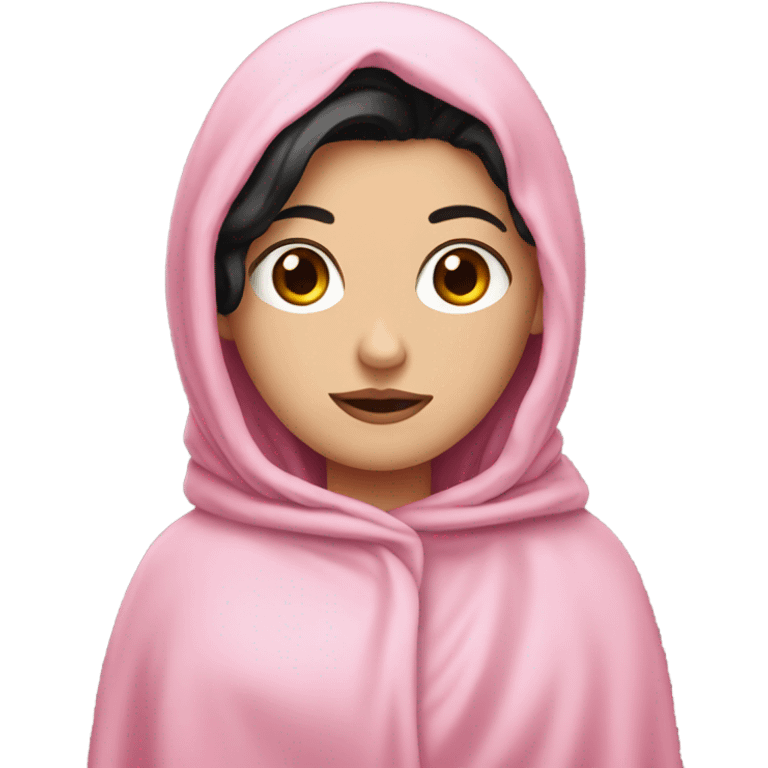 white girl with black hair covered by bink blanket emoji