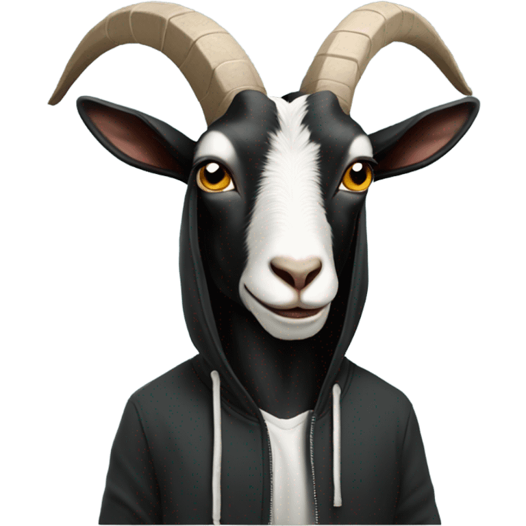 Goat with a big brain wearing black hoodie emoji