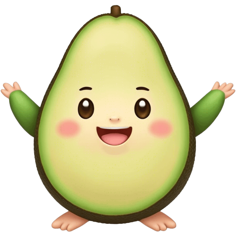 Cute Kawaii Avocado, round and cuddly, soft green with a tiny brown pit, blushing cheeks, a joyful smile, tiny arms outstretched, a warm and healthy glow! emoji