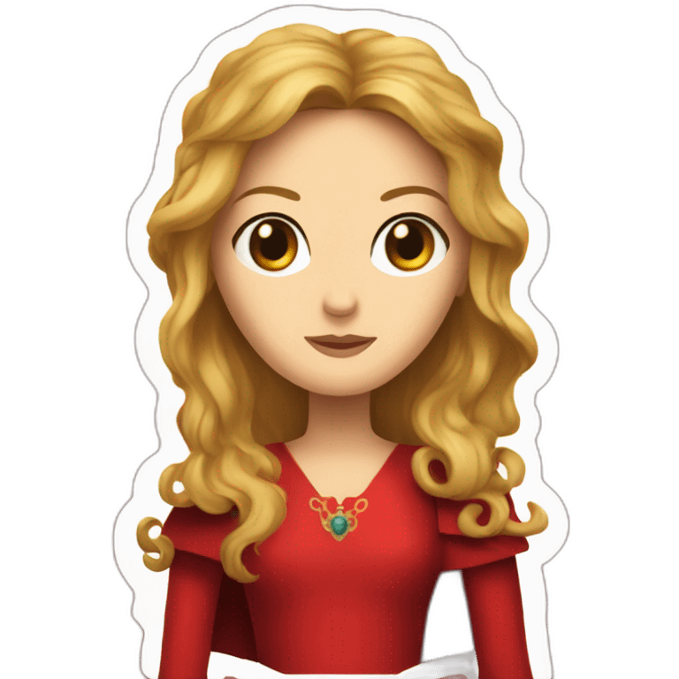 Cersei lannister red dress and a crowm evil face emoji