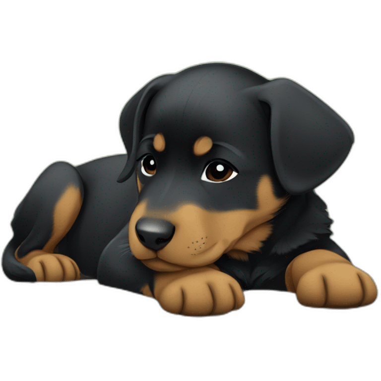 Sleeping black and brown beauceron puppy with white chest and chin emoji