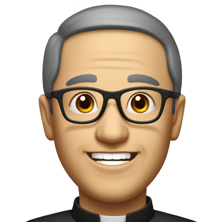 old catholic priest with black hair, smiling with teeth and glasses, no beard or mustache emoji