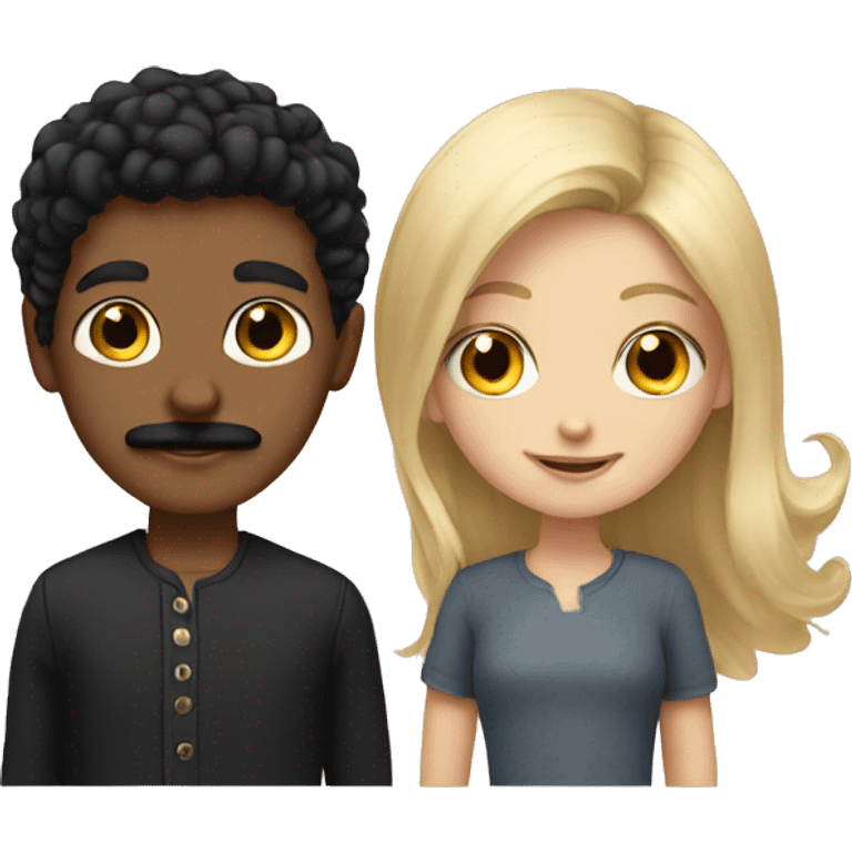 blonde girl with black haired boy with mustache  emoji