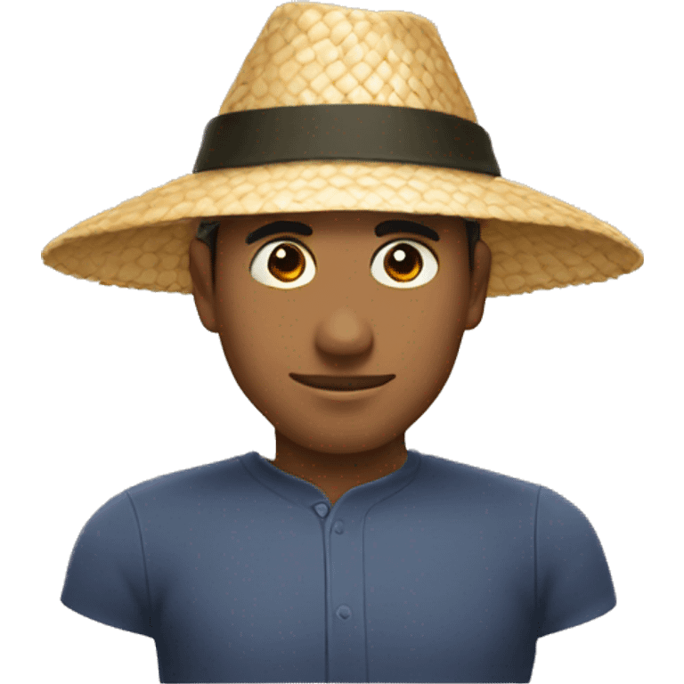 Man with rice hat and small eyes emoji