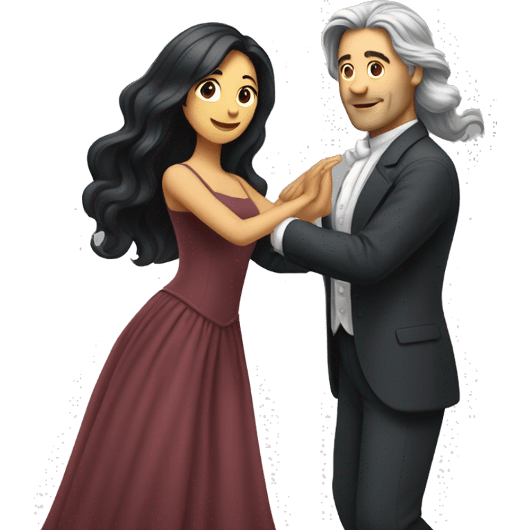 woman with long black hair and man with gray hair dancing waltz emoji