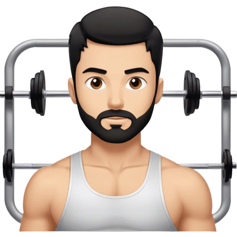 young white man with black short beard and short black hair in the gym emoji