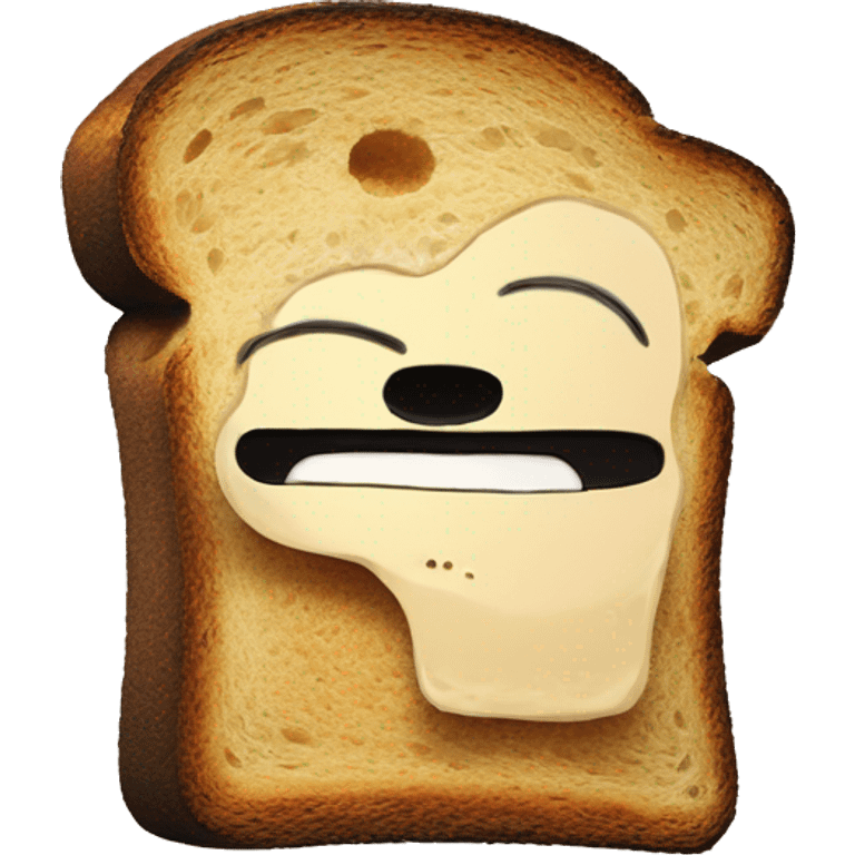 a slice of toast there are black charred bits on him, he is very sad and Happy and lonely, in the middle of nowhere, in the style of a moebius comic drawing  a slice of toast emoji