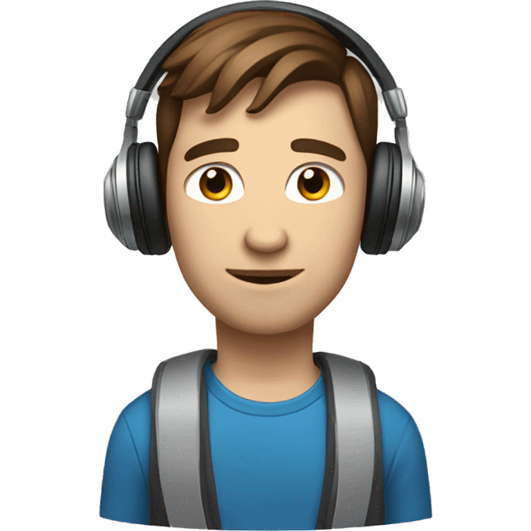 Male with brown hair and blue eyes Listening to music on headphones. emoji