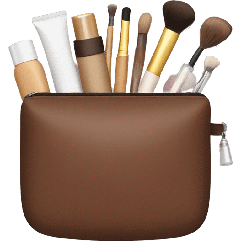 Brown Cosmetic Bag with cosmetics emoji