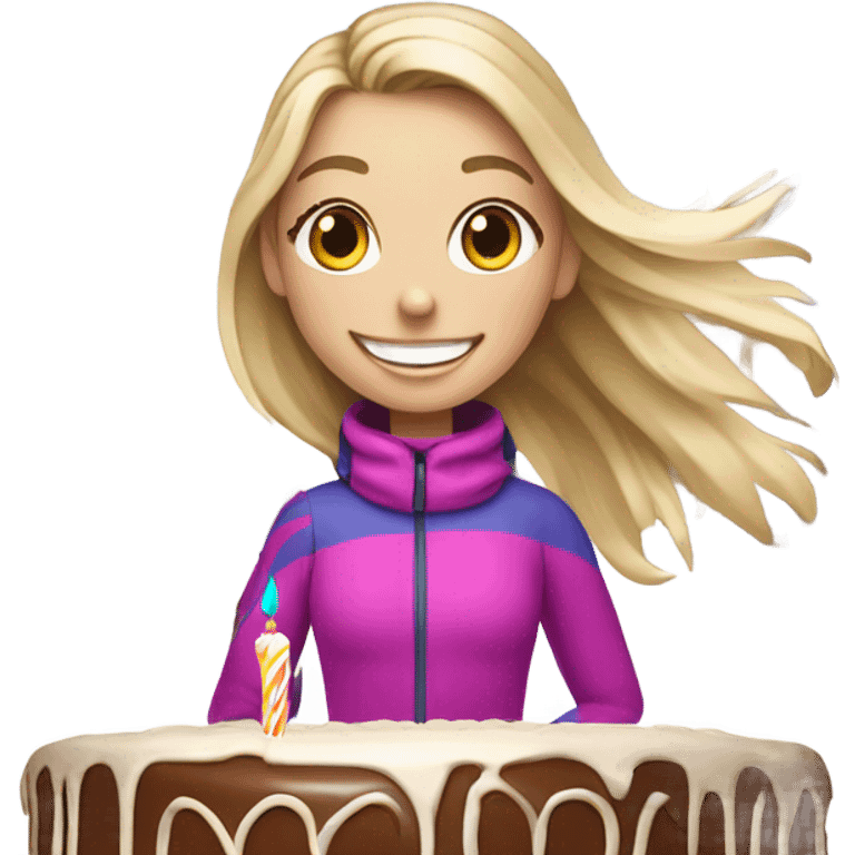 White girl happy birthday skiing emoji