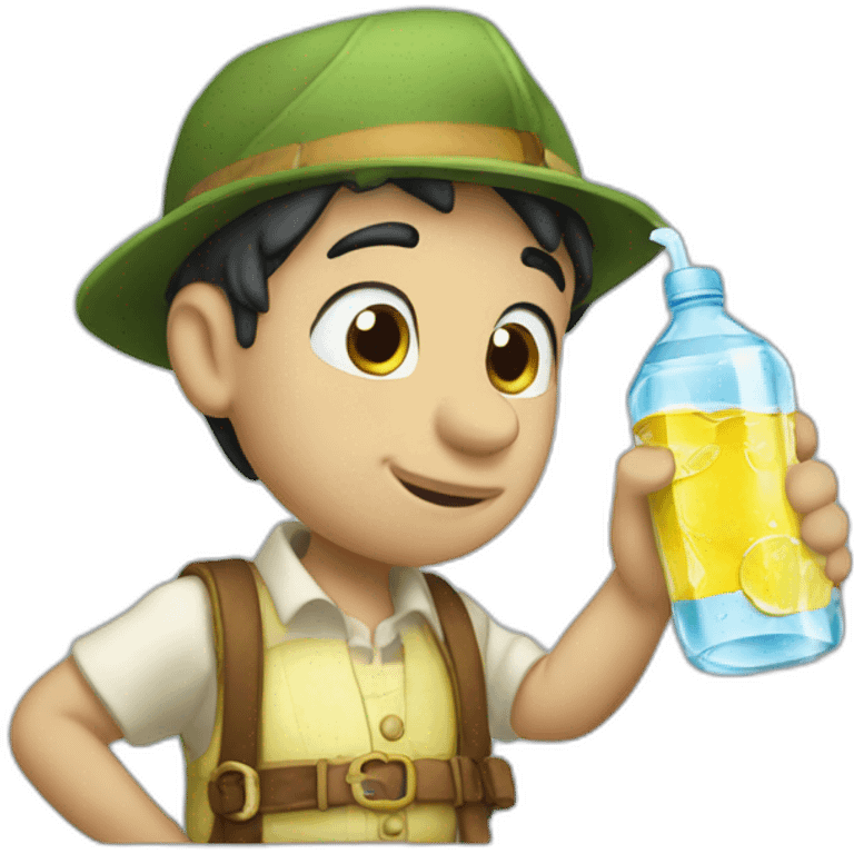 Pinocchio drinks mineral water emoji