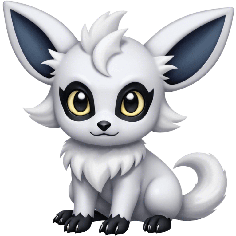 Absol-Umbreon, black ears, no Scapha, black long scaly tail, big eyes, black eyes, white fur, black claws, cute, adorable emoji