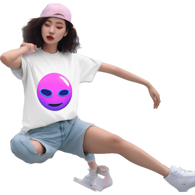 Vaporwave person dancing Skater fashion aesthetic baggy clothes graphic t shirt 420 emoji