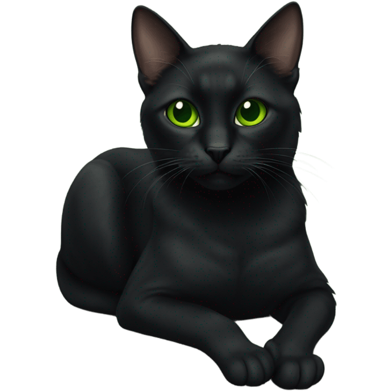 Black cat with big eyes green emoji