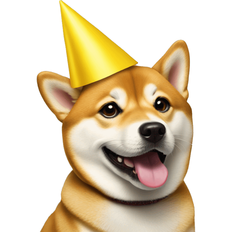 Shiba Inu in a yellow birthday hat emoji