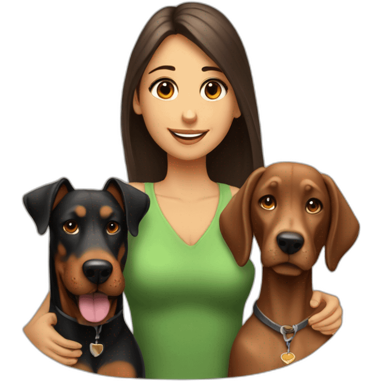 A handsome man with beard and a beautiful girl playing with a boy Doberman dog emoji