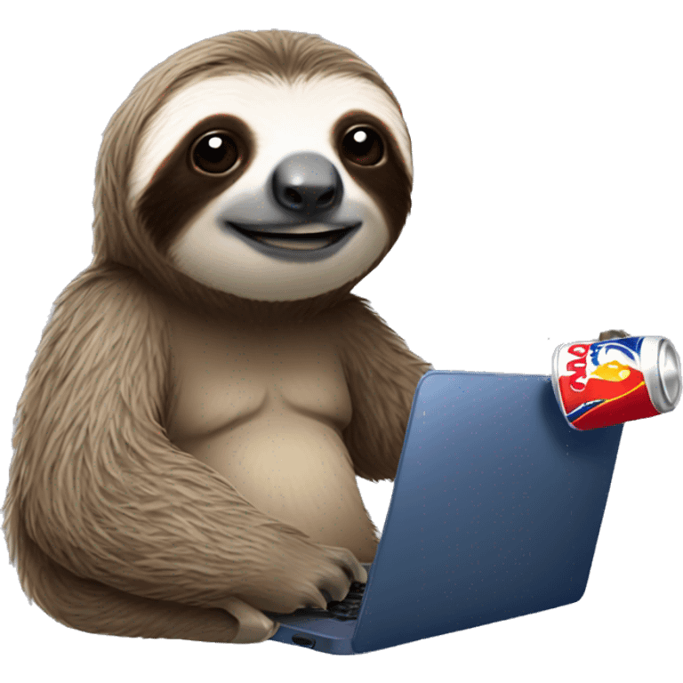 sloth with RedBull can and laptop emoji