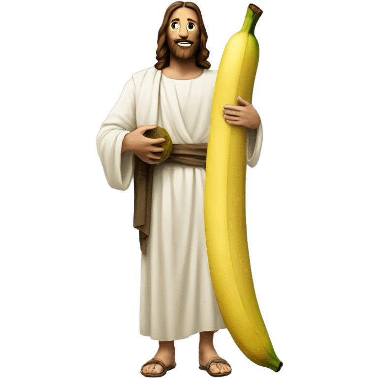 Jesus holding a giant banana emoji