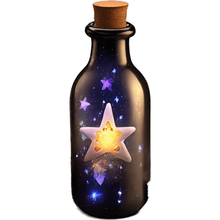 Black magic fairy light sparkling old Antique bottle with poison and with herbal and flowers emoji