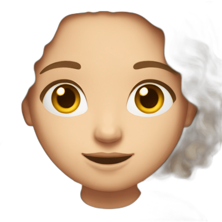 Caucasian girl with long brown hair using macbook emoji