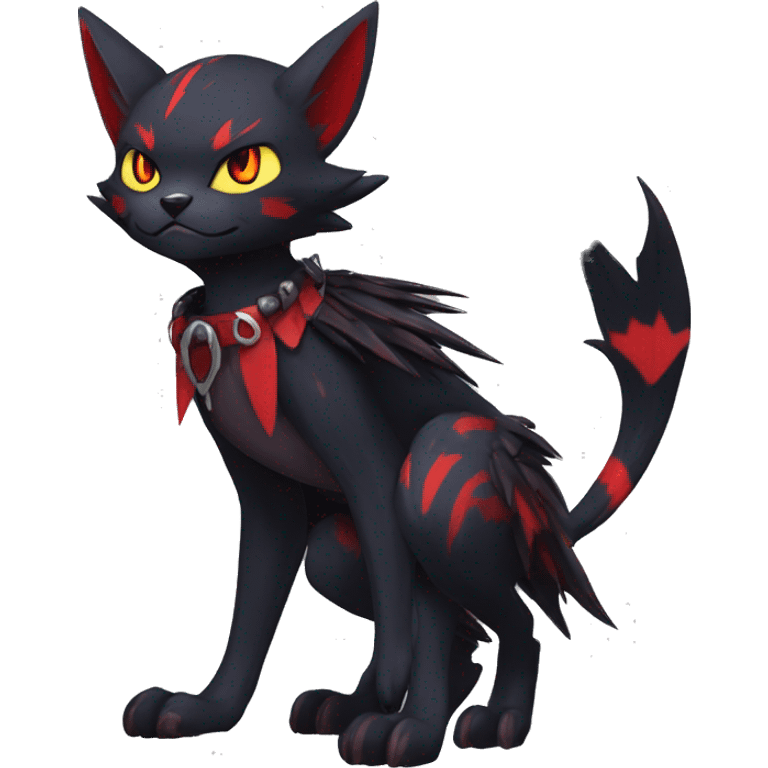 Black Anthro Cool Punk Noibat-Litten-Fakemon-fursona with fangs and red markings Full Body emoji