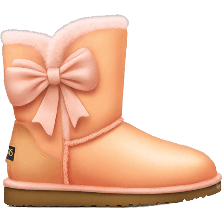 Realistic pair of peach color Ugg fur boots with bows. emoji