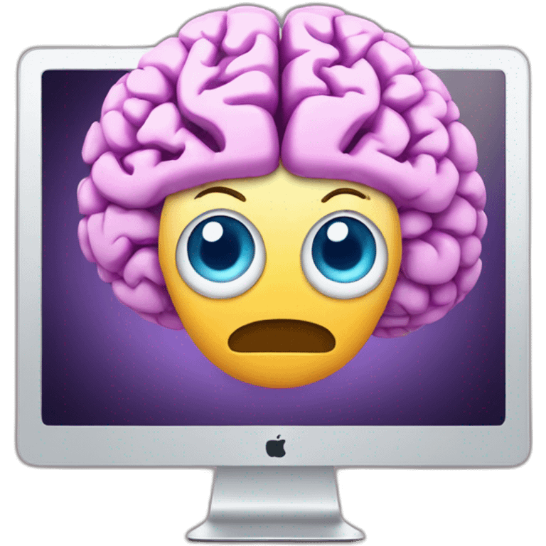 iMac with brain on screen emoji